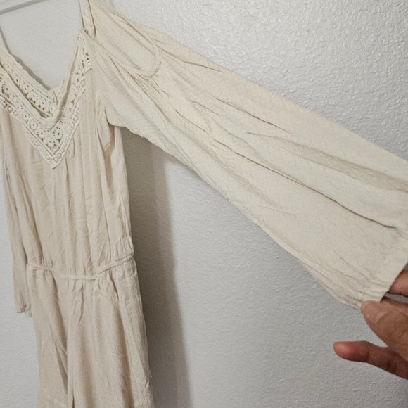 Ecote Cream Romper Crochet Open Cold Shoulder Boho Bohemian ‎ L - Picture 4 of 9